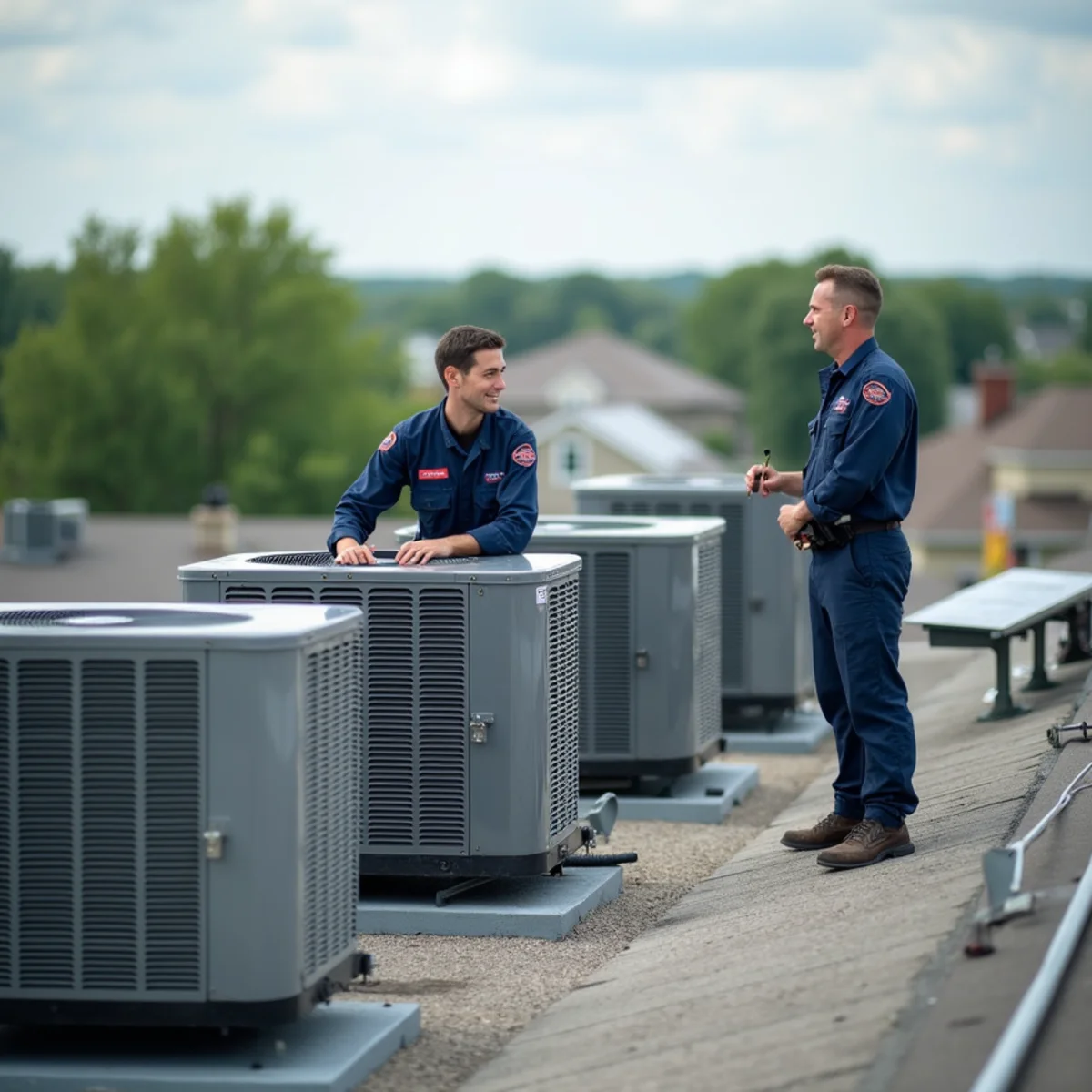 Rooftop commercial HVAC units on a business in Monett, MO