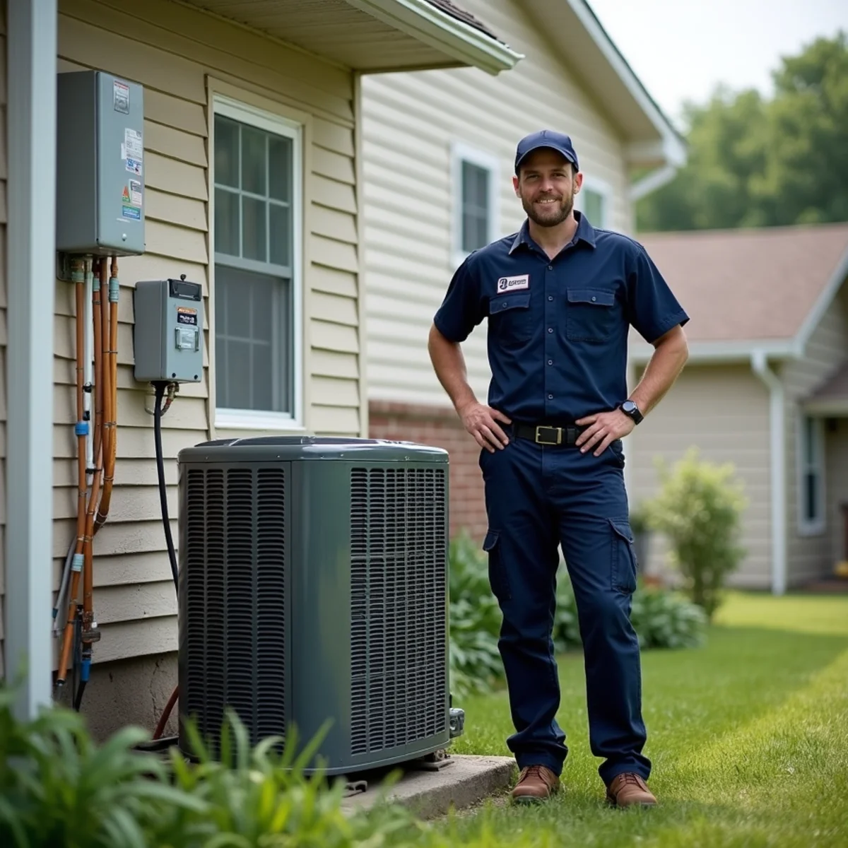 Heat pump and propane tank at a rural home near Anderson, MO