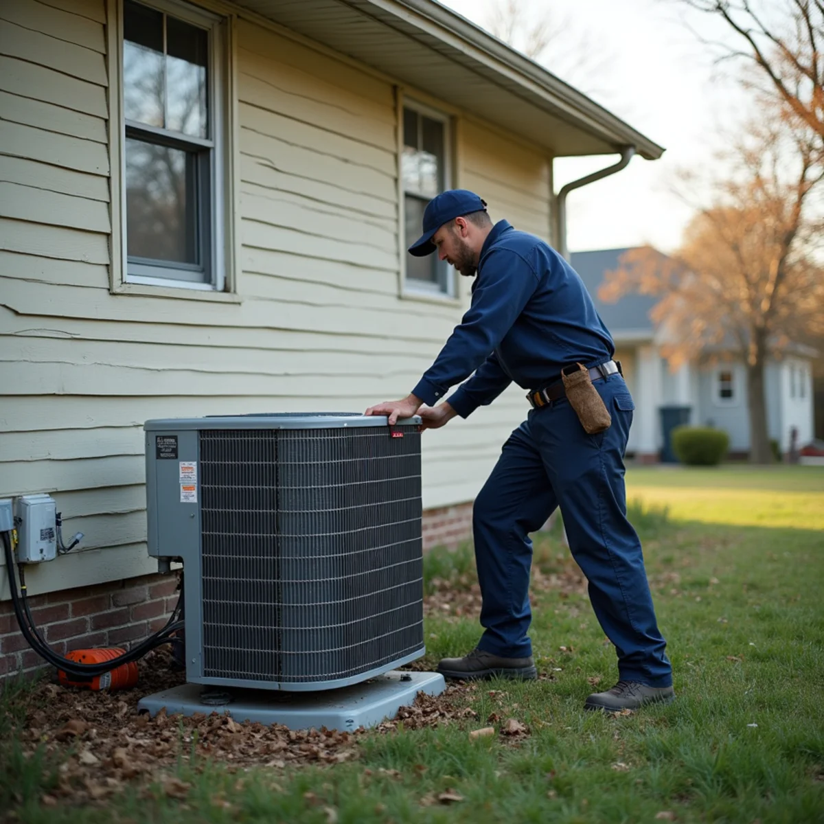 Storm-damaged outdoor HVAC unit at a home near Carl Junction, MO after severe weather