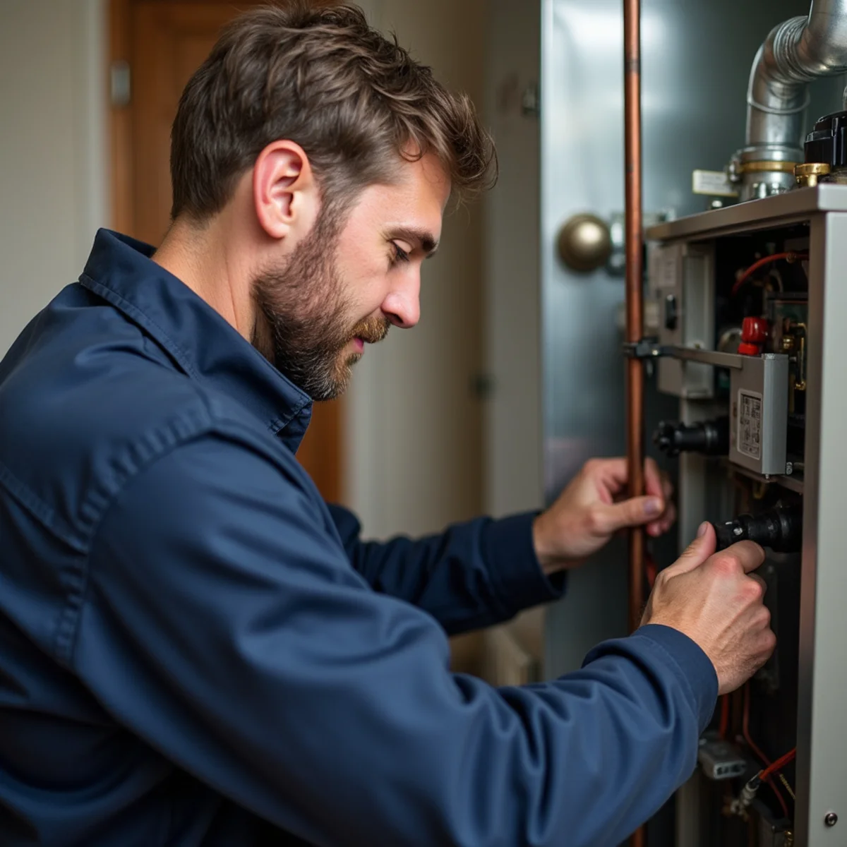 Homeowner preparing a furnace for winter in Cassville, MO