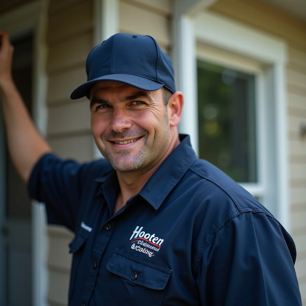 Hooten Heating & Cooling technician responding to an after-hours HVAC emergency call