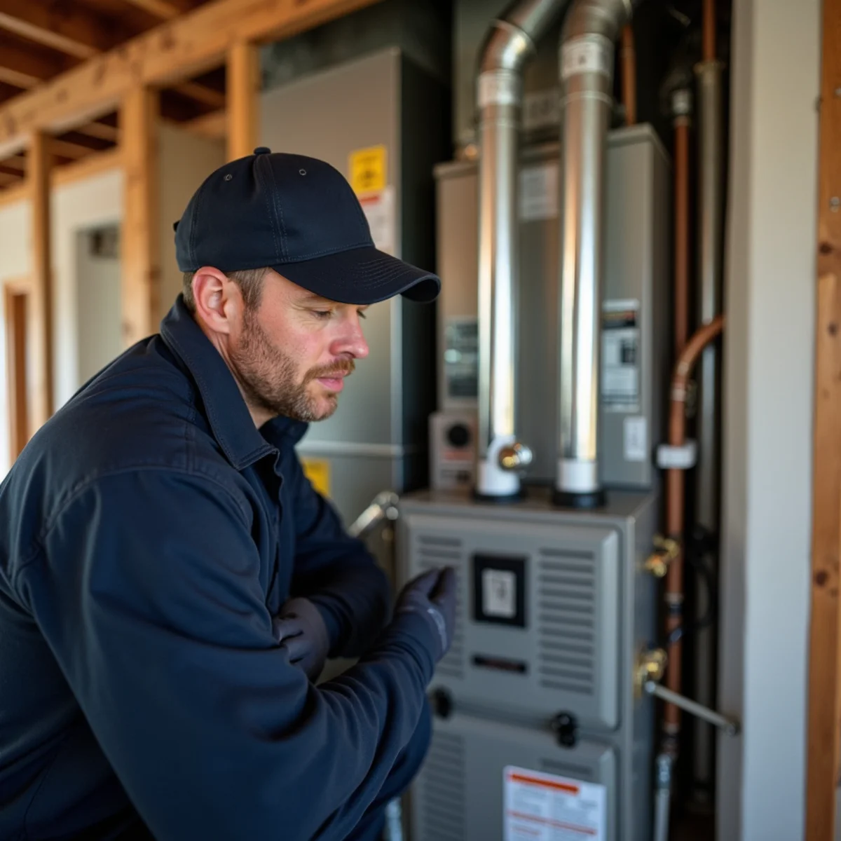 New high-efficiency furnace installed in a utility room of a Goodman, MO home